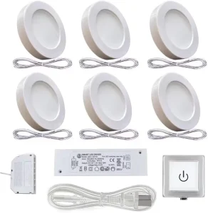 Plug in with Wired Touch Dimmer Switch Natural White 4000K 12V 2W pcs 6 Pack White Puck Lights Fixtures Under Cabinet Lighting