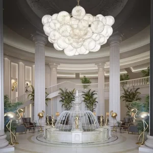 Popular Style Round Glass Bubble Ball Custom Large Hanging Lamp LED Decorative Ceiling Chandelier