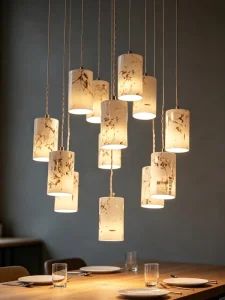 Porcelain Cylinder Decal Design Modern Luxury Gold Pendant Light Chandeliers Energy Saving Indoor Outdoor Use Ceiling Lights