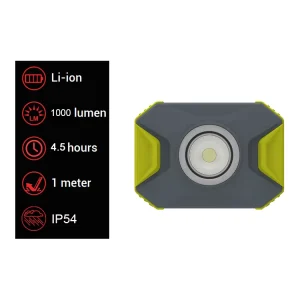Portable 1000 Lumen LED Work Light Rechargeable COB Flood Spotlight IPX4 Waterproof Aluminum Alloy 120 Beam Angle Compact