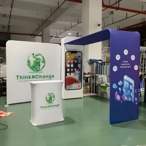 Portable 10×10 FT Foldable Lightweight Aluminum Frame Tension Fabric Dye Sublimation Trade Show Exhibition Booth Display