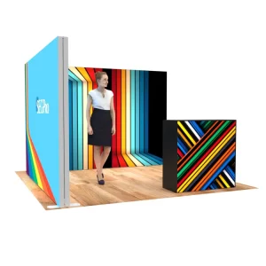 Portable 10×10 Trade Show Displays LED SEG Backlit Counter with Expo Fabric Light Box Booth
