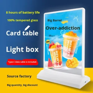 Portable A4 A5 Double-Sided LED Rechargeable Light Box Advertising Display Board Dining Table Lamp Restaurant Light Box