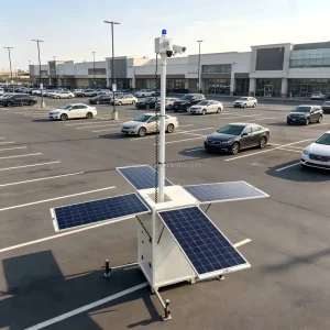 Portable Cube Solar Camera Tower with 4 Solar Panels 7200Wh Batteries for Construction Sites