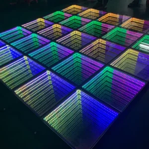 Portable RGB Tempered Glass Lighted Wired 3D Mirror LED Dance Floor for Party Disco