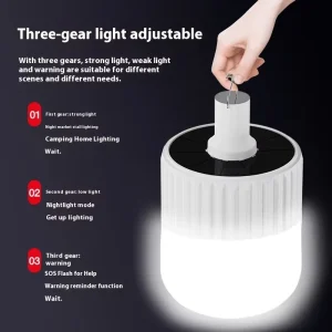 Portable Rechargeable LED Solar Camping Lamp New Design with Waterproof Dimming Feature and IP65 Rating for Emergency Use