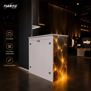 Portable Registration Desk For Tech Conference Events Led Illuminated Exhibition Counter With Custom Graphic Display Stand