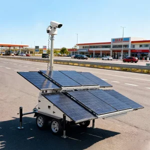 Portable Solar CCTV Tower Camera 7m Mast IP65 Rating Cloud NVR Storage for Mobile Surveillance Trailer Parking Lot Monitoring