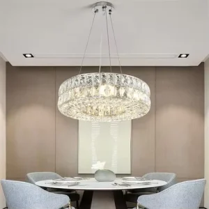 Post-Modern Gold Crystal Chandelier Adjustable Height LED Dimmable Living Pendant Light