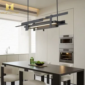 Post Modern Simple Black Unique Metal Pendant Planar LED Linear Design Adjustable Height for Living Room Hotel Includes Project