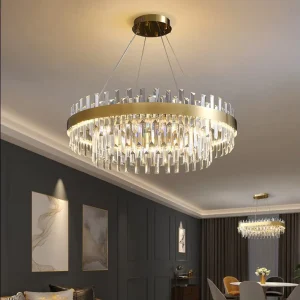 Post modern Crystal Chandelier Stainless Steel Metal Ring Sparkling Nordic Minimalist Pendant Light for Living Room Hotels