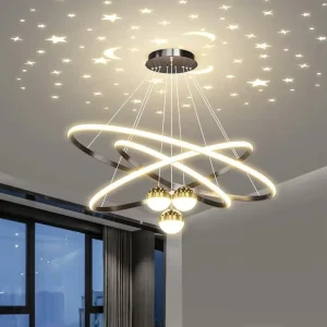 Post-modern Light Luxury Living Room Starry Sky Reflection Pendant Light Creative Round LED Chandeliers for Villa Restaurant