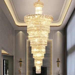 Post modern Luxury Hotel Living Room Pendant Light Round Crystal Chandelier Suitable for High Ceiling