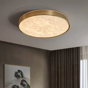 Post modern Minimalist Light Luxury Bedroom Balcony Aisle Marble All Copper Round LED Ceiling Lamp