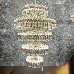 Post modern Staircase Lighting Foyer Decor Luxury Large Crystal Ring Chandelier High end Crystal Long Stairs Custom Chandelier