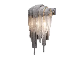 Postmodern Creative LED Living Room Entrance Wall Lamp with Aluminum Chain Tassel Silver Shade Warm White Light