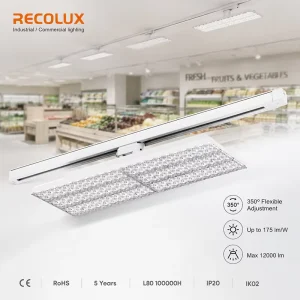 Power-Switchable LED Track Panel Light Max 12000lm High Efficiency Commercial Lighting for Supermarket
