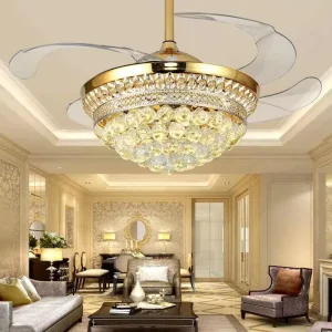 Premium Crystal Chandelier Fan Light Smart Invisible Blades Dimmable LED Remote Control European Light Luxury Design
