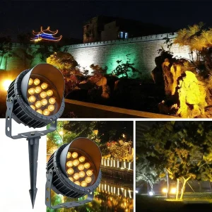 Premium LED Circular Flood Light IP65 Die Cast Aluminum AC Outdoor Non Solar Ground Spike Pathway Garden Landscape Illumination