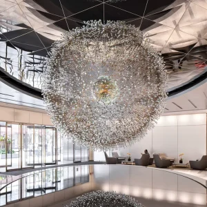 Professional Custom Project Indoor Decoration Pendant Light Mall Hotel Lobby Large Modern Ball Shape Chandelier