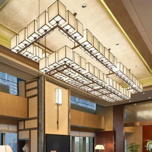 Professional Factory Office Hotel Lobby Banquet Hall Stainless Steel Pendant Light Large Luxury Fabric Chandelier for Restaurant