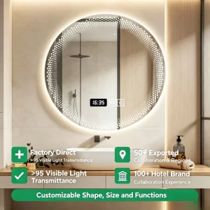 Project Supply Dimmable Multi-functional Smart Mirror Lighting Time Display Bathroom Mirror for Hotels Villa