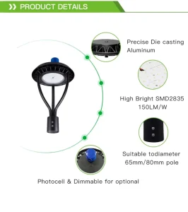 Quality 50W IP65 Waterproof Outdoor LED Post Top Light Aluminum Body AC Power Supply for Garden Yard Street Lighting