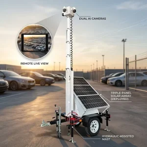 Quick Deployment 300W Monocrystalline Solar Portable CCTV Trailer System with IP65 Waterproof and 6m Mast for Construction Sites