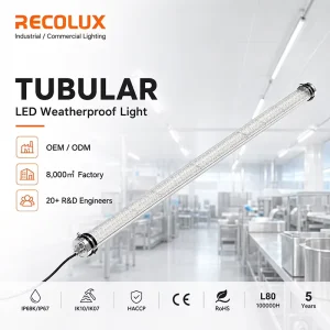RA>90 Vapor Proof LED Light Power Switchable Tubular Tri Proof Fixture for Food Plants