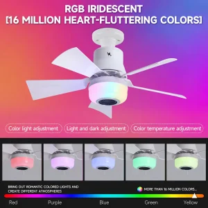 RGB BT Speaker Ceiling Fan Light, E27 LED Bulb with Detachable Fan Blades & Remote Control for Bedroom Living Room