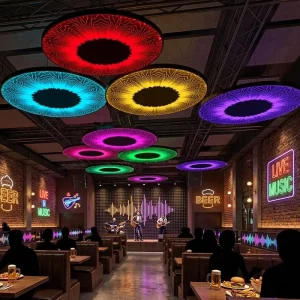 RGB Color Changing Round Acrylic LED Pendant Light Smart Controlled Ceiling Hanging Lamp for Nightclub Bar Decor Chandelier