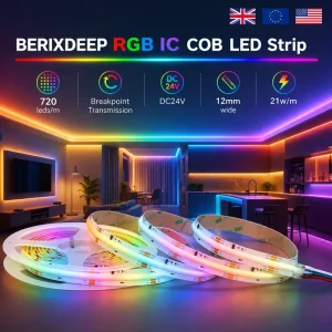 RGB IC 720leds m 24V 12mm COB LED Strip Breakpoint Transmission Smart Magic Color Dynamic WS2811 Addressable for TV Background