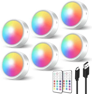 RGB Rechargeable Puck Lights USB LED Closet Under Cabinet Touch Light