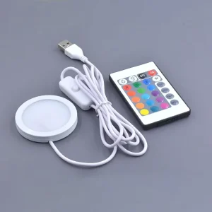 RGB Ultra-Thin Surface Mounted USB LED Puck Light with Remote Circular Cabinet Lights for Light Kit 001