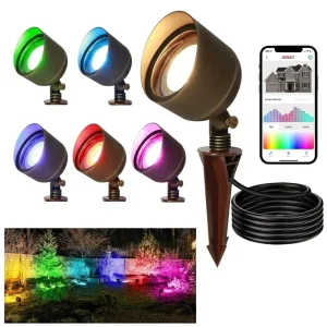 RGBW Landscape Lighting Outdoor Garden Lights 15W 24V Brass COB RGBW LED Spotlight Outdoor Smart APP Addressable UCS2904