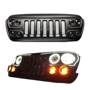 Radiator Grille with Turn Signal Lights for Jeep Wrangler JK Upgrade Body Kit Facelift Grille Car Grid