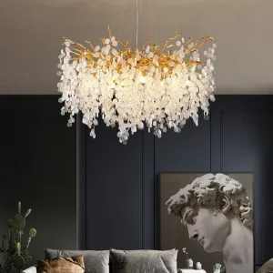 Rain Drop Pendant Light Gold Aluminum Branch Decorative Living Room Dining Room Led Ceiling Crystal Chandelier