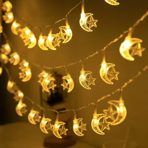Ramadan Kareem Decoration for Home Wall Tree Hanging 1.5m 10 LEDs Eid Mubarak String Lights Moon Star Lantern Ramadan Decorations