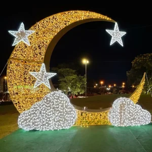 Ramadan Moon & Star LED Outdoor Decoration for Public Space Festival Display Custom Commercial Grade Motif Light for Mall Park