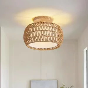 Rattan Ceiling Light Fixture Flush Mount Ceiling Lights Hand Woven Rattan Chandelier Farmhouse Light Fixture ForHallway Entryway