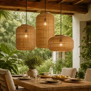 Rattan Ceiling Light Natural Woven Indoor Pendant Chandelier for Kitchen Dining Room Restaurant Hotel