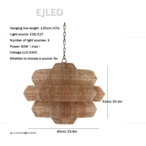Rattan Pendant Light Modern Nordic Hanging Chandelier for Living Room Bedroom Dining Room Restaurant Hotel Model RT0150
