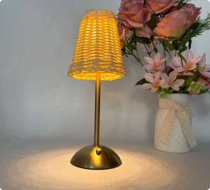 Rattan Wireless Ambient Desk Light Decorative Restaurant USB Rechargeable Touch Cordless Portable 2600mAh Battery Table Lamp