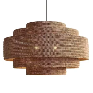 Rattan Wrapped Vintage Woven Chandelier Pendant Ceiling Light with Project Installation Middle Size Adjustable Height Warm White