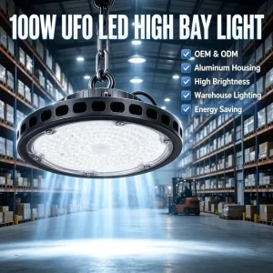 Ready to Ship IP44 UFO High Bay Light SMD2835 100W 6000K 12000LM Aluminum DOB CRI80 50000 Hours Lifespan for Warehouse