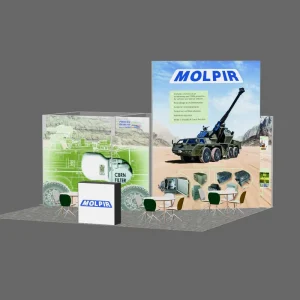 Reception Counter Light Box Freestanding SEG Fabric Display for CBRN Filter Showcase at Defense Security Expo Booth