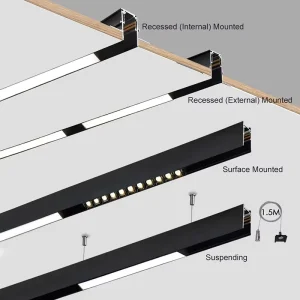 Recessed DC 48V Aluminum Modern Magnetic Track Rail System 2-Wire Linear Lighting