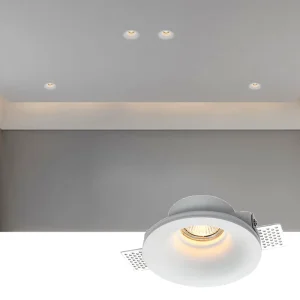 Recessed Downlight Round Embedded Gypsum COB Spotlight White Frameless for Living Room Exhibition Hall Clothing Store Lighting