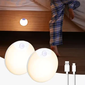 Rechargeable Battery Operated Motion Sensor Night Light Indoor Magnetic Dimmable Stair Hallway Lights USB Round Closet Lighting