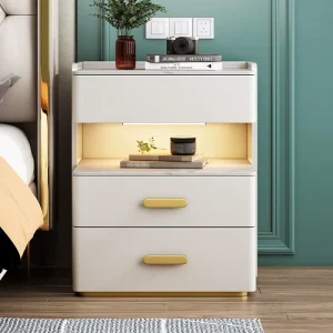 Rechargeable Intelligent Gray Smart Glass 2 Furniture Long Bedside Cabinet With Lock Wireless Charger